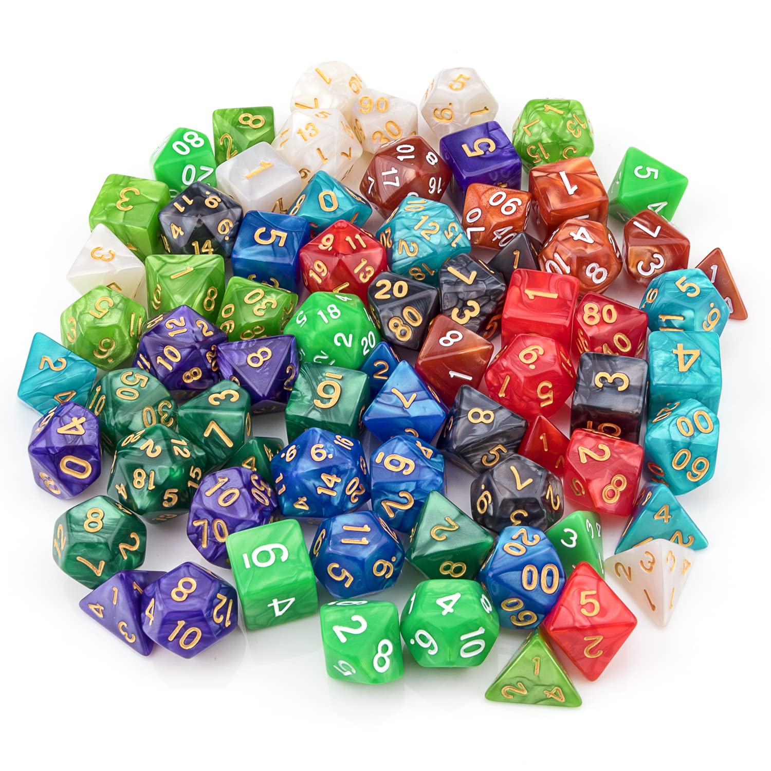 10 X 7 Polyhedral Dice Set (70 Pieces) for Dungeons and Dragons DND RPG MTG Table Games D4 D6 D8 D10 D% D12 D20 with 10 Pack Black Bags, 10 Colors