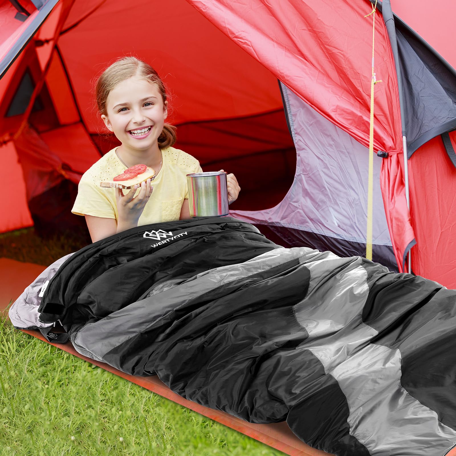Ultralight Warm Weather Sleeping Bag for Kids Girls Boys Adults, Lightweight Portable Waterproof Comfort with Compression Sack, Great for 3 Season Camping, Backpacking, Traveling, Hiking(Black)