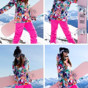 GSOU SNOW Womens Ski Jackets and Pants Set Snowsuit Snowboarding Warm Winter Coat Hooded Waterproof Windproof Insulated,Pink Camouflage,M