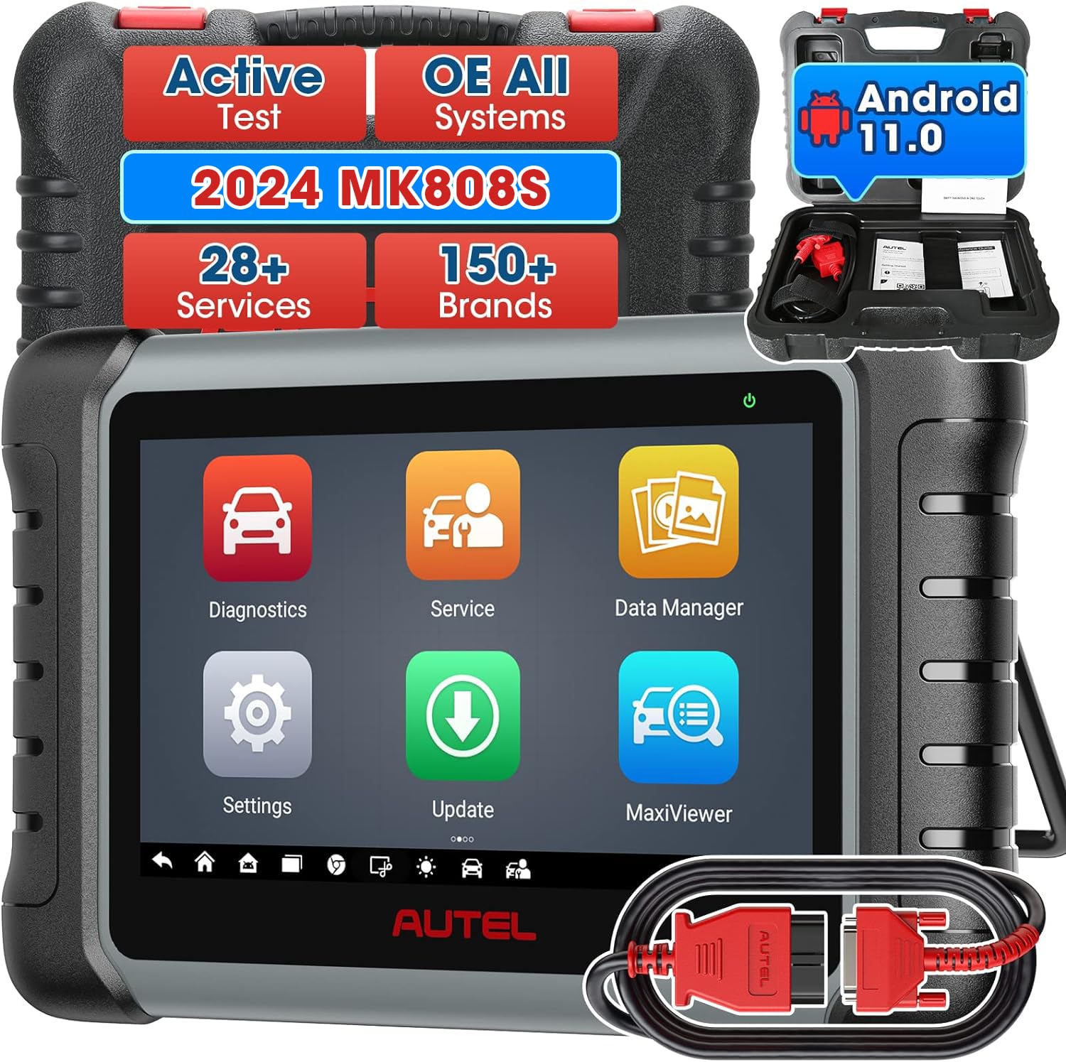 Autel Scaner MaxiCOM MK808S: 2024 Same as MX808S/MK808Z Bidirectional Scan Tool, Upgrade of MK808/MX808, 28+ Services, OE-Level All Systems Diagnostic Scanner, FCA AutoAuth Work with MV105/MV108