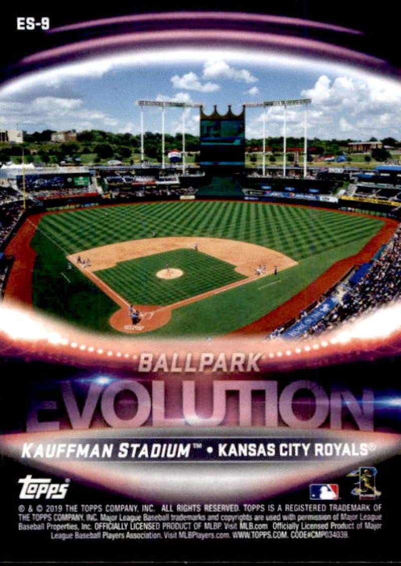 2019 Topps Evolution of Ballpark #ES-9 Municipal Stadium/Kauffman Stadium Kansas City Royals Baseball Card