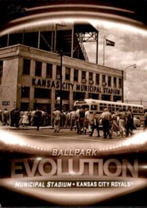 2019 topps evolution of ballpark #es-9 municipal stadium/kauffman stadium kansas city royals baseball card