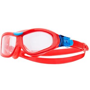 tyr orion swim mask kids' fit-, clear/red/red