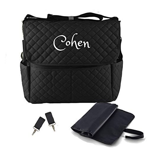 Dream Embroidery PERSONALIZED Large Diaper Bag Messenger Bag Baby Shoulder Bag Monogram (black)