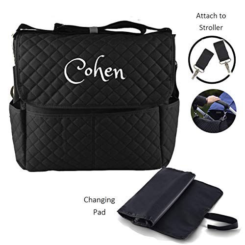 Dream Embroidery PERSONALIZED Large Diaper Bag Messenger Bag Baby Shoulder Bag Monogram (black)