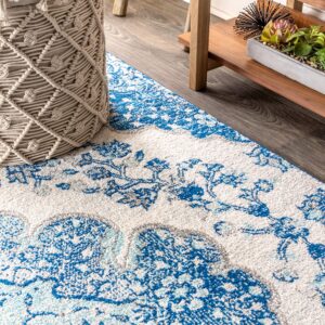 JONATHAN Y BMF106B-5 Bohemian Flair Boho Vintage Medallion Indoor Area-Rug Floral Easy-Cleaning High Traffic Bedroom Kitchen Living Room Non Shedding, 5 X 8, Cream/Blue