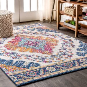 jonathan y bmf106a-8 bohemian flair boho vintage medallion blue/multi 8 ft. x 10 ft. area-rug, vintage, easy-cleaning, for bedroom, kitchen, living room, non shedding