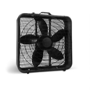 comfort zone box fan with carry handle, 20 inch, 3 speed full-force air circulation with air conditioner, floor fan, bedroom fan, airflow 15.03 ft/sec, ideal for home, bedroom & office, cz200abk