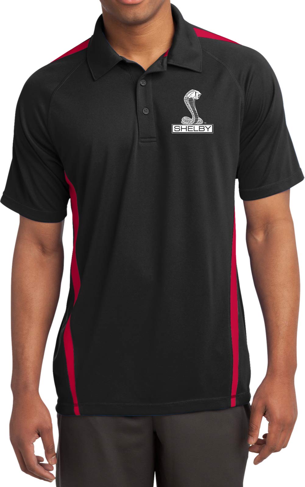 Ford Shelby Cobra Pocket Print Colorblock Polo, Black Red 4XL