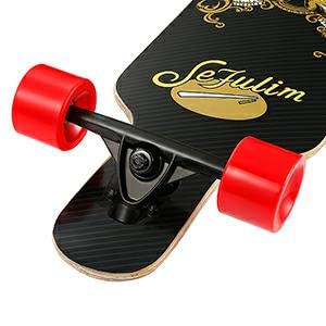 ‎Sefulim Skull Longboard Skateboard, 41 Inch Deck Complete Maple Cruiser Freestyle Longboard Skateboard for Kids Teen Boys Girls Beginners