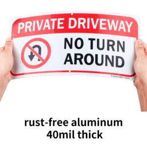 2 Pack Private Driveway, No Turn Around Sign, 14"x 7" .04" Aluminum Reflective Sign Rust Free Aluminum-UV Protected and Weatherproof