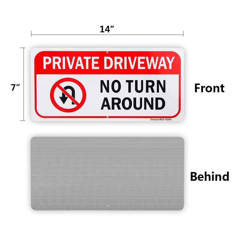 2 Pack Private Driveway, No Turn Around Sign, 14"x 7" .04" Aluminum Reflective Sign Rust Free Aluminum-UV Protected and Weatherproof