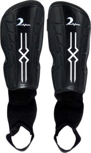 kids soccer shin guards with foam backing & adjustable straps. fits ages 8-13. black