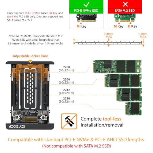 ICY DOCK M.2 PCIe 3.0/4.0 NVMe SSD to 2.5" U.2 SSD Converter / Mounting Adapter with Heatsink | EZConvert MB705M2P-B