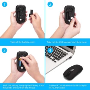 cimetech Wireless Computer Mouse, 2.4G Slim Cordless Mouse Less Noise for Laptop Ergonomic Optical with Nano Receiver USB Mouse for Laptop, Deskbtop, Mac (BAT Black)