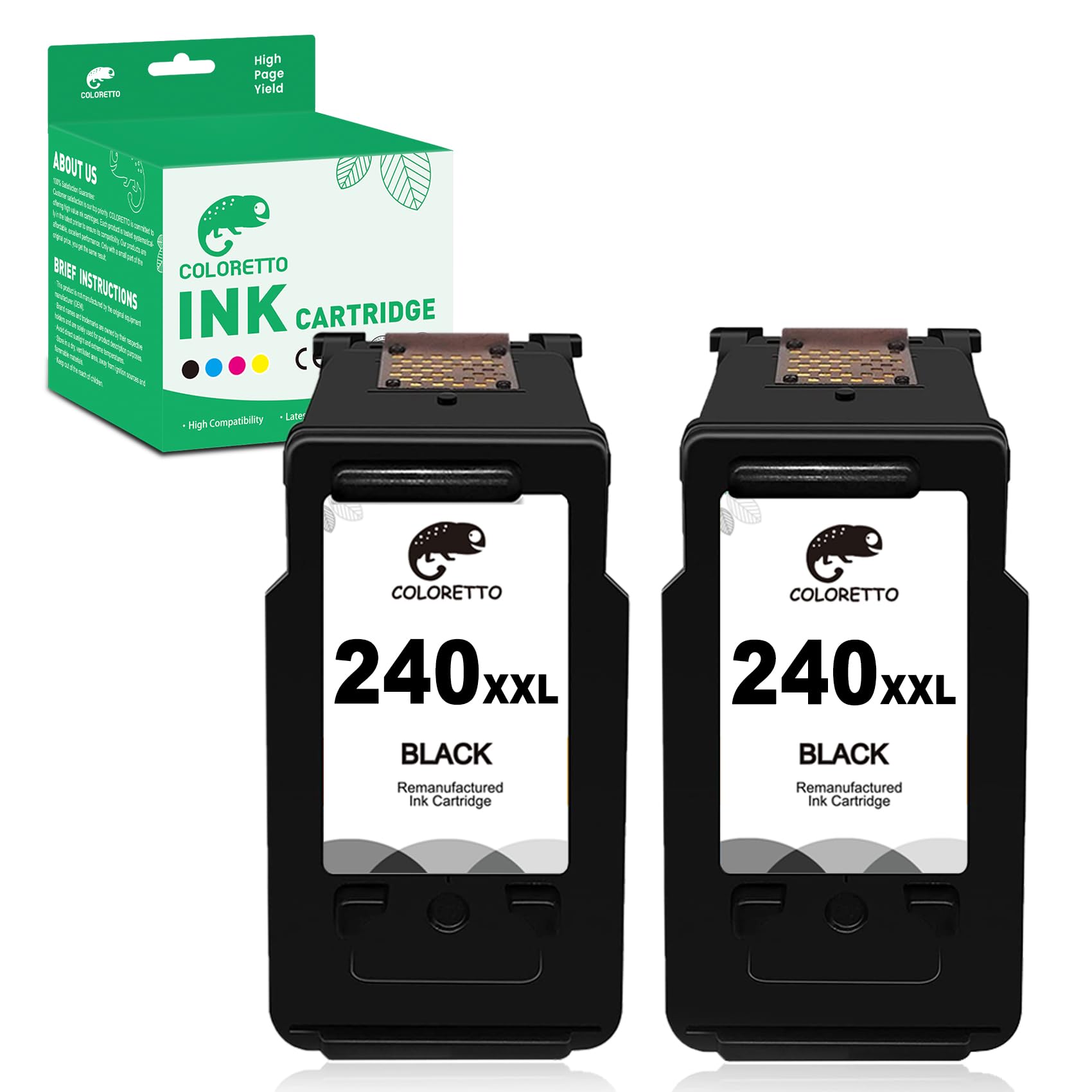 COLORETTO Remanufactured Printer Ink Cartridge Replacement for Canon PG-240XXL CL-241XL 240XL 240 241 XL Combo Pack to use with PIXMA MG3620 TS5120 MG2120 MG3520 MX452 MX512 (2 Black)