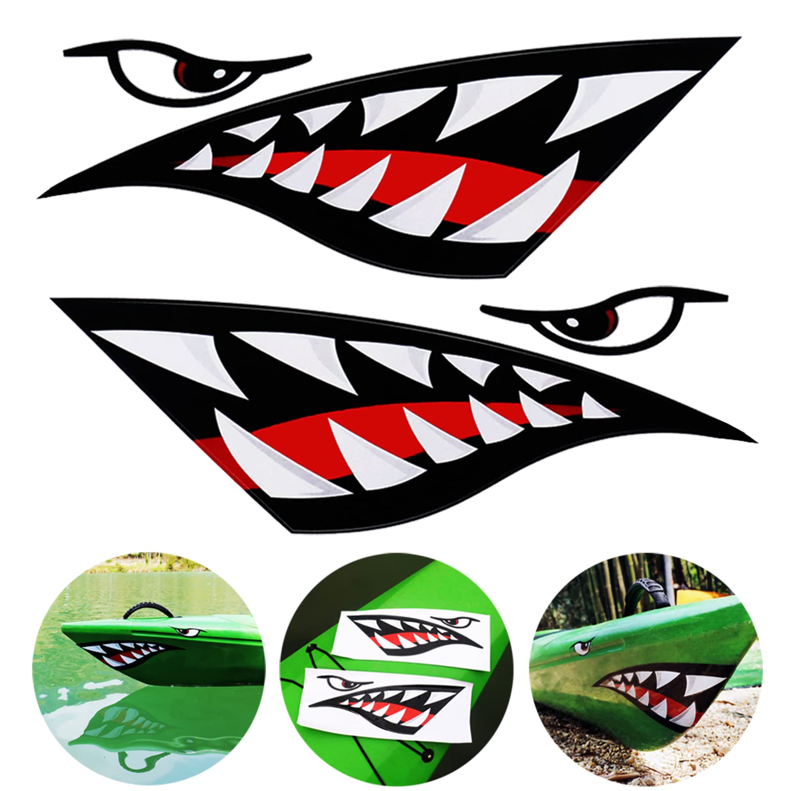 TENSPAL Shark Teeth Mouth Decals Sticker Kayak Boat Fishing Canoe Graphics Car Truck Reflective Graphics Accessories 2 Pcs