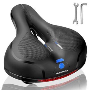 gincleey comfort bike seat for women men,wide bicycle saddle replacement memory foam padded soft bike cushion with dual shock absorbing universal fit for indoor/outdoor bikes with reflect