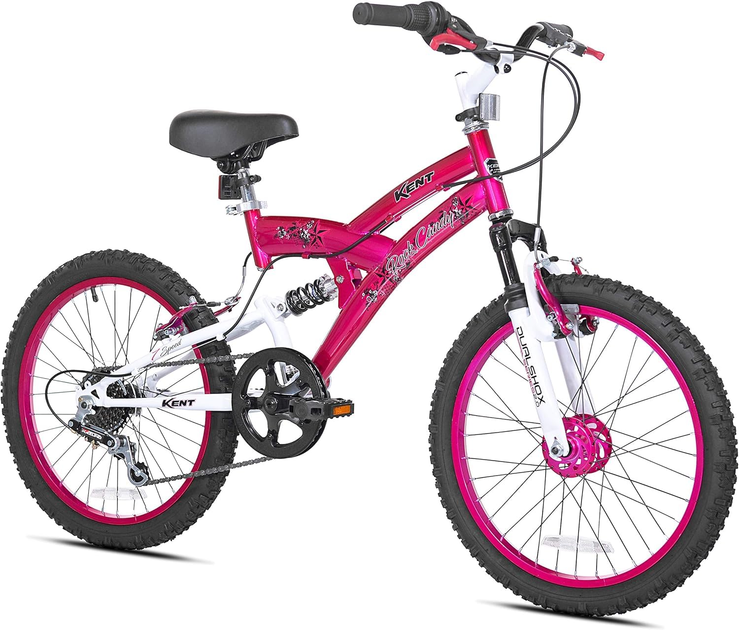 KENT International 20" Rock Candy Girls Bike | 20 Inch Girls Bike with Front & Rear Hand Brakes and 7 Speed Twist Shifting | Dependable Strong High Tensile Steel Frame Multi-Use Bike for Kids