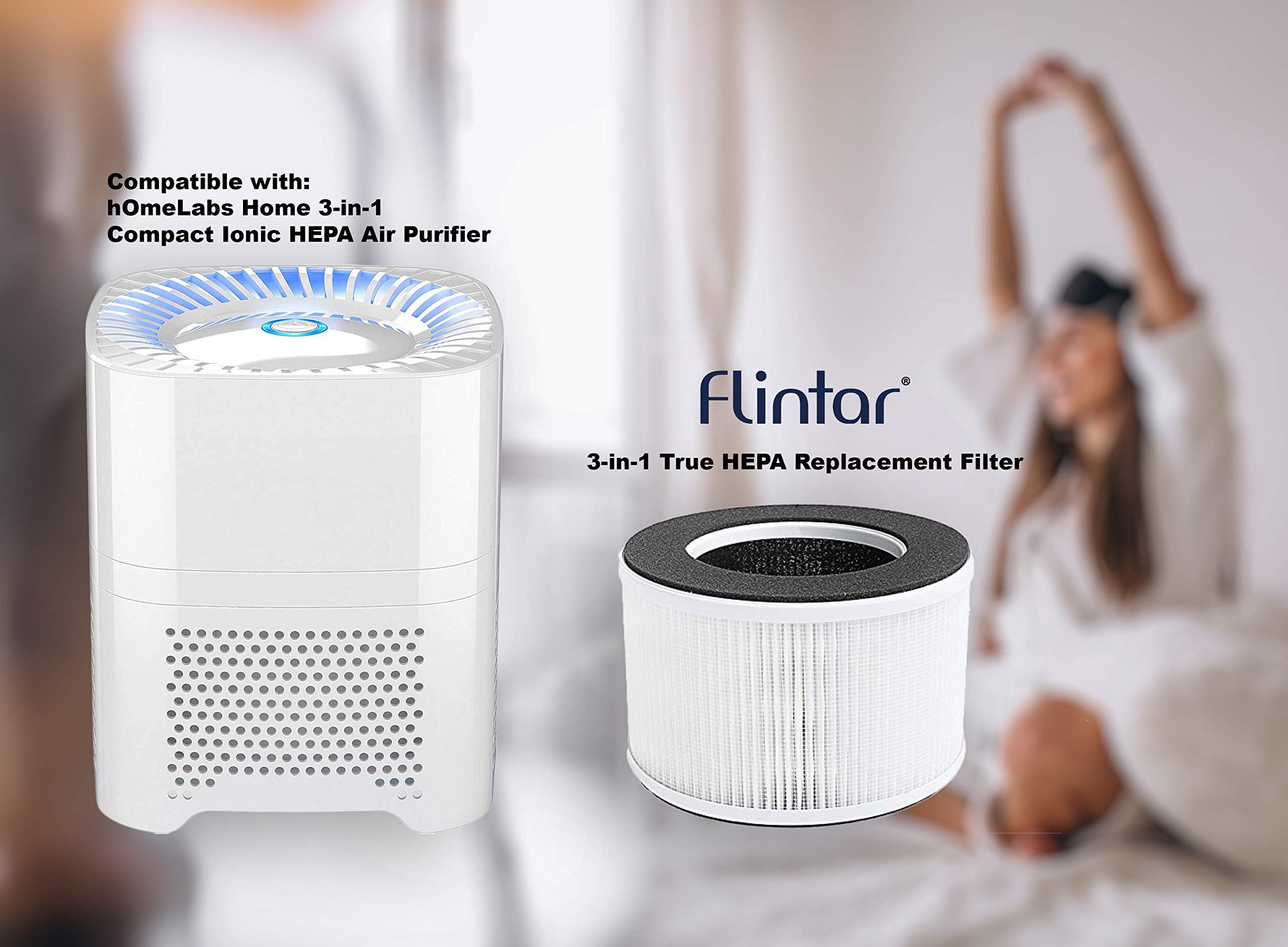 Flintar True HEPA Replacement Filter, Compatible with hOmeLabs Home 4-in-1 Compact HEPA Air Purifier HME020020N Only, AKJ050GE, 2-Pack