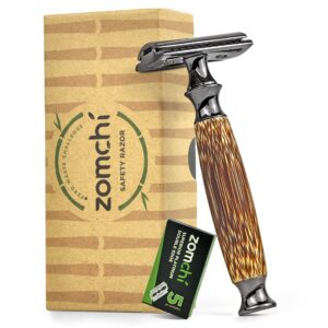 double edge safety razor for men or women, eco razor with natural bamboo handle, unisex sustainable razor,fits all double edge razor blades, plastic-free(thick)