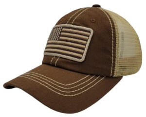 honor country us flag soft cotton baseball hat usa american trucker cap (brown)