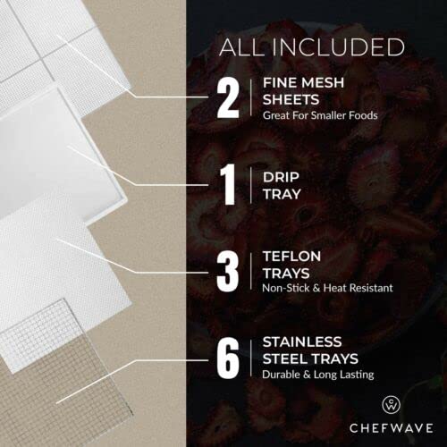 ChefWave Commercial Countertop Electric Food Dehydrator - Digital Temperature Control & Timer, 6 Stainless Steel Trays - for Dried Fruit/Veggie, Meat Beef Jerky, Herbs Dehydrators