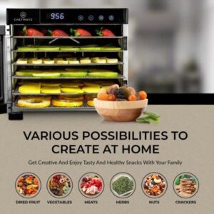 ChefWave Commercial Countertop Electric Food Dehydrator - Digital Temperature Control & Timer, 6 Stainless Steel Trays - for Dried Fruit/Veggie, Meat Beef Jerky, Herbs Dehydrators