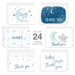 starry delight thank you cards / 24 baby shower thank you cards / 6 night sky appreciation greeting card designs / 3 1/2" x 4 7/8" new baby gratitude note cards/made in the usa