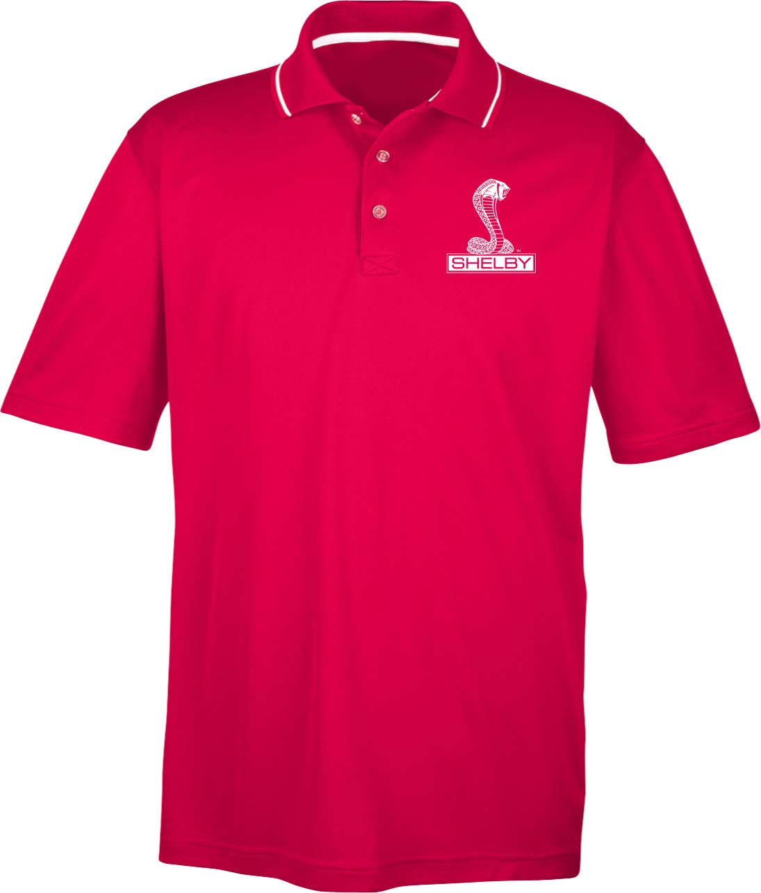 Ford Mustang Shelby Cobra Pocket Print Two Tone Polo, Red XL