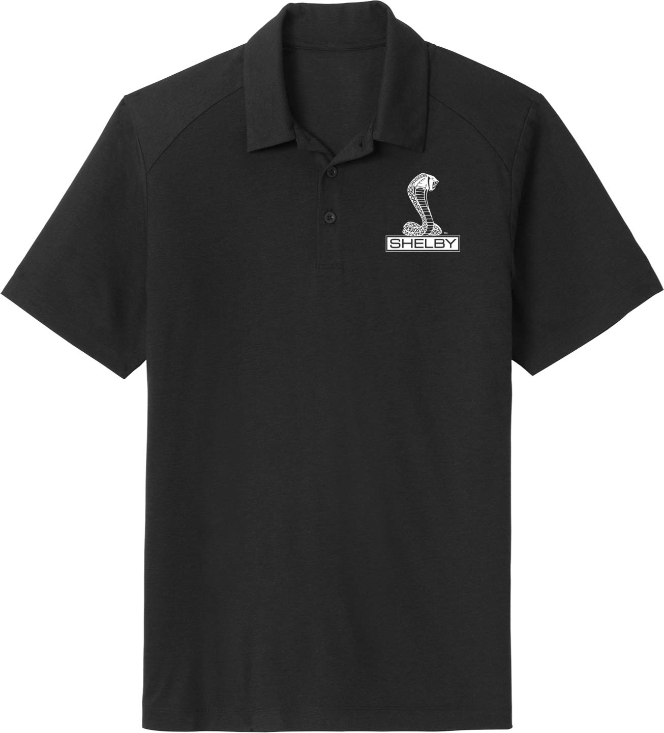 Ford Mustang Shelby Cobra Pocket Print Wicking Polo, Black 2XL