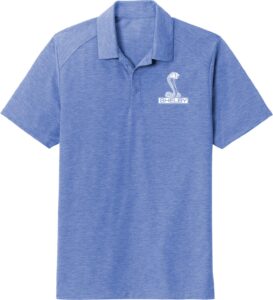 ford mustang shelby cobra pocket print wicking polo, royal large