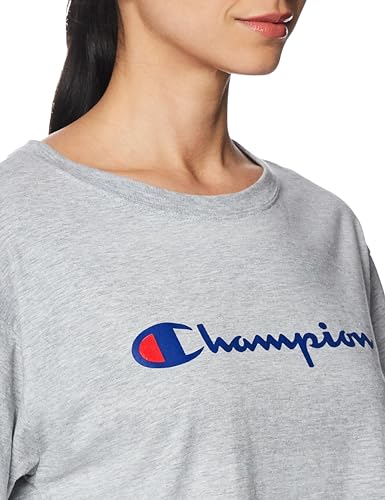 Champion womens Cropped Tee, Script Logo T Shirt, Oxford Gray-550757, Medium US