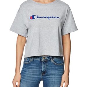 Champion womens Cropped Tee, Script Logo T Shirt, Oxford Gray-550757, Medium US