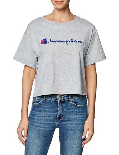 Champion womens Cropped Tee, Script Logo T Shirt, Oxford Gray-550757, Medium US