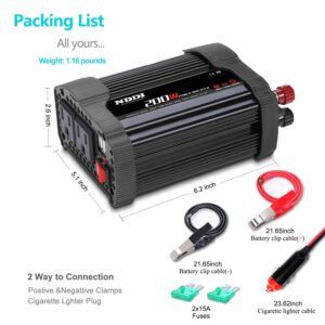 NDDI 200W Car Power Inverter 12V DC to 110V AC Converter with 3.1A Dual USB Quick Car Charger Adapter(Black)