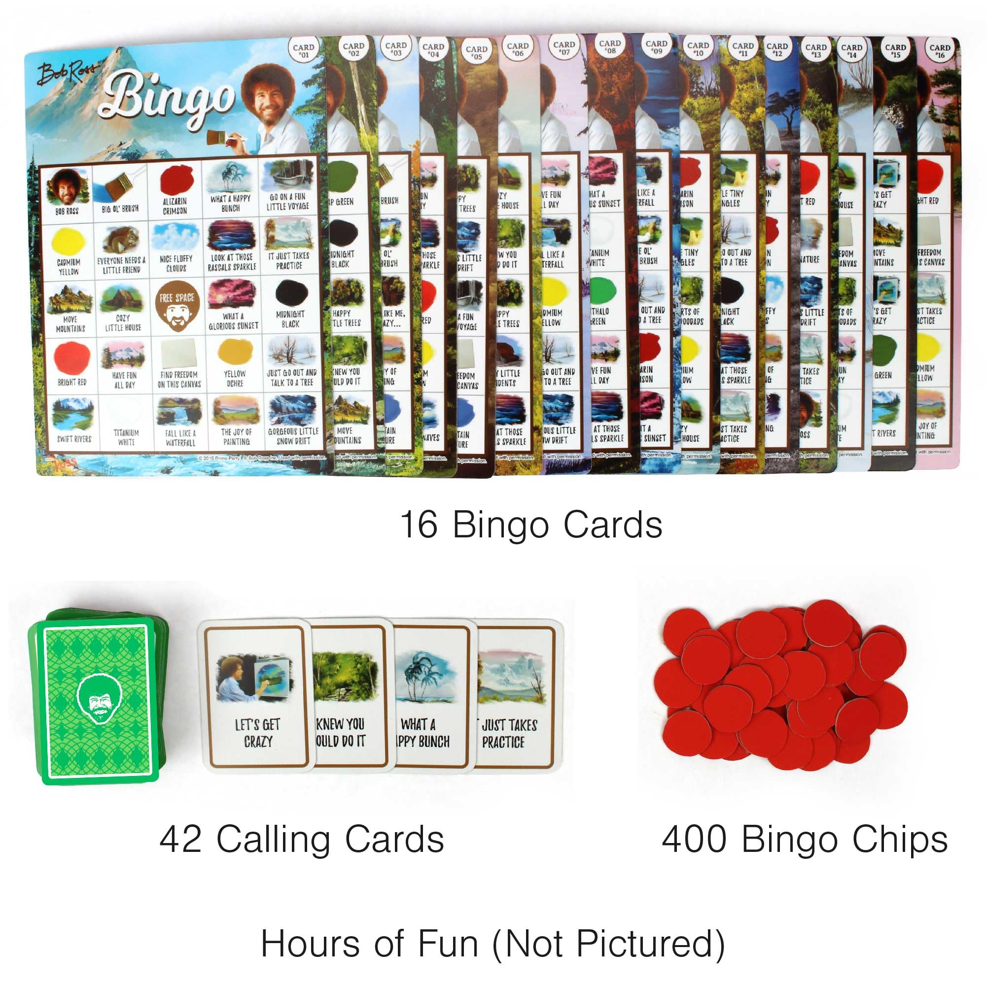 Bob Ross Bingo Board Game (24 Players) Idea for Artists, Teachers, Painters, and Drawers | Unique Fun Art Party Game | Bob Ross Quotes and Paintings