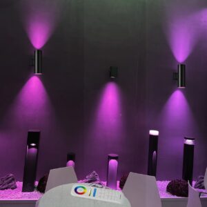 Bling RF Remote Control RGB Colour Changing Lighting LED Double Up and Down Outdoor Wall Light,White Temperature 2700k- 6500k RGB+CCT Exterior Wall Lighting (4 Pack)