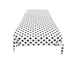 new creations fabric & foam inc, 58" x 58" square poly cotton tablecloth, black polka dot on white