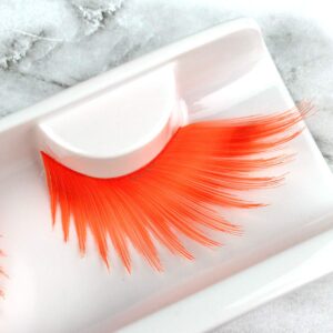 spiky neon orange color drag lashes for pride, halloween, dance, rave, costume