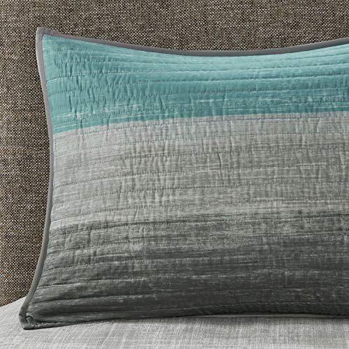 Madison Park Essentials Saben Cozy Bed in A Bag Reversible Quilt with Complete Cotton Sheet Set-Geometric Design All Season Cover, Decorative Pillow, Twin(68"x86"), Stripes Aqua 6 Piece