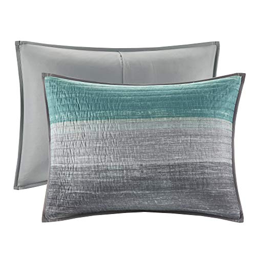 Madison Park Essentials Saben Cozy Bed in A Bag Reversible Quilt with Complete Cotton Sheet Set-Geometric Design All Season Cover, Decorative Pillow, Twin(68"x86"), Stripes Aqua 6 Piece