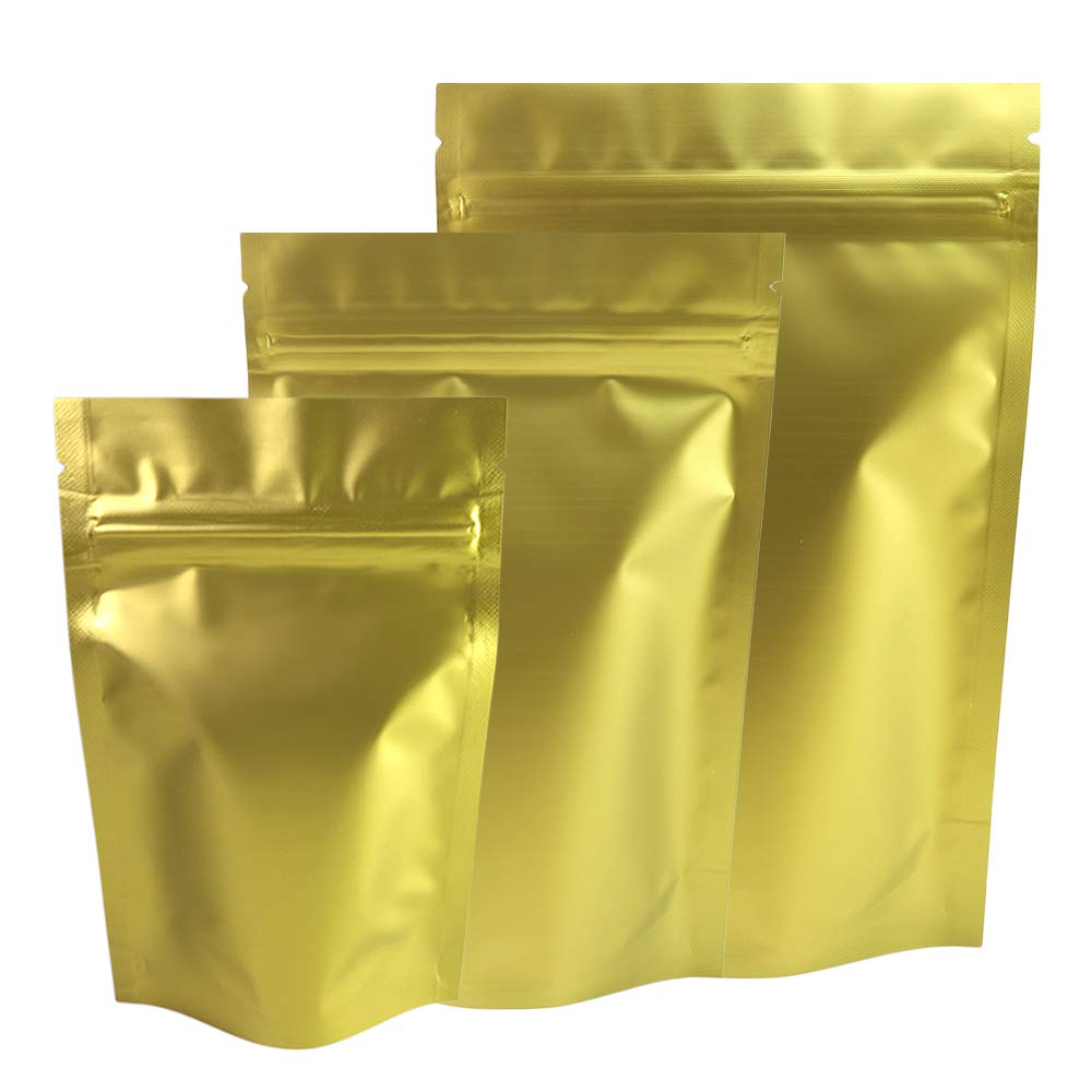 Clear Window Standup Colored Metallic Mylar Ziplock Bag (100 Pack) (Gold, Standup | 3.5oz)
