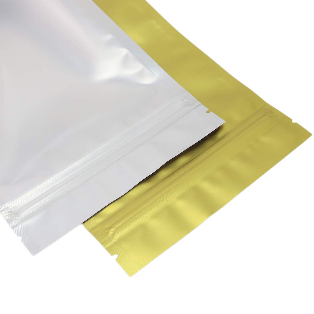 Clear Window Standup Colored Metallic Mylar Ziplock Bag (100 Pack) (Gold, Standup | 3.5oz)