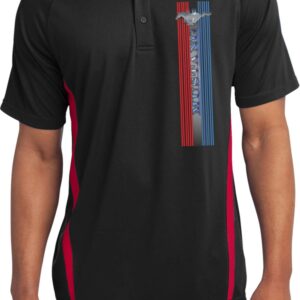 Ford Mustang Tri Bar Pocket Print Colorblock Polo, Black Red XL