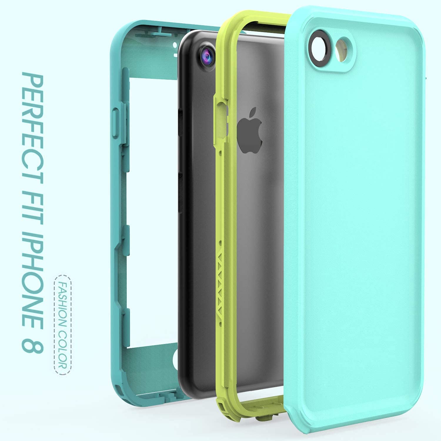 LOVE BEIDI iPhone 8 7 Waterproof Case Cover Built-in Screen Protector Fully Sealed Life Shockproof Snowproof Underwater Protective Cases for iPhone 8 7-4.7" (Cyan/Green/Mint Green)