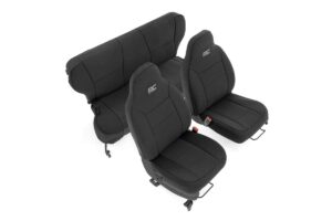 rough country neoprene seat covers for 1997-2001 jeep cherokee xj - 91022, black, front/rear