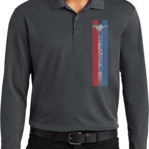 Ford Mustang Tri Bar Logo Pocket Print Long Sleeve Polo, Graphite 2XL