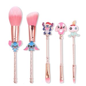 interstellar baby makeup brushes set - 5pcs creative stitch theme cosmetic brushes set, premium synthetic foundation eyeshades brush set best gift for young girl women