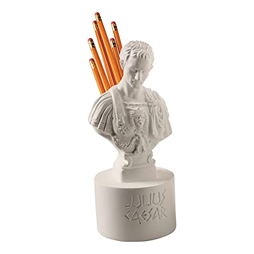 WHAT ON EARTH Julius Caesar Pencil Holder Stab Back Ides of March Pencil Holder for Desk, Roman Bust Statue with Back Stabbed Holes